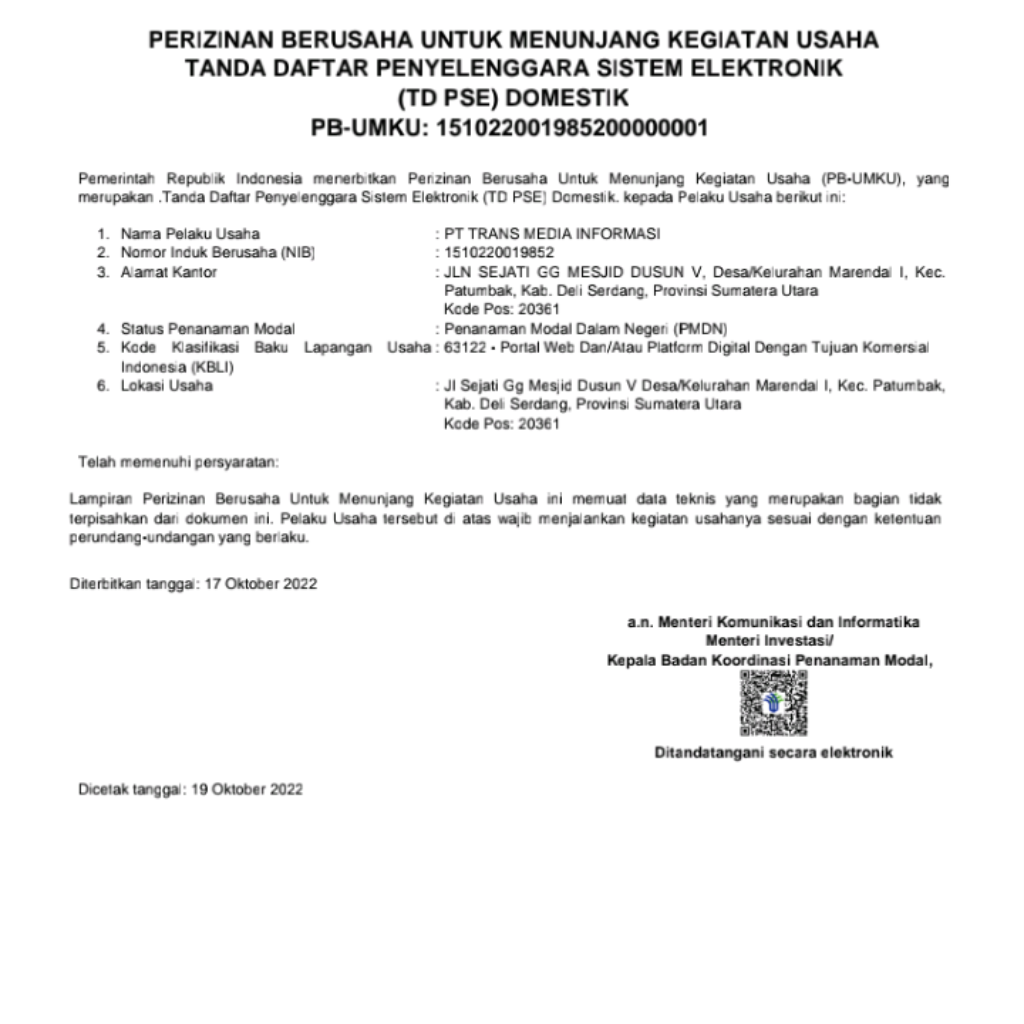sln70-news.com Sudah Terdaftar di PSE Kominfo